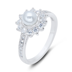5mm Pearl With CZ Silver Ring NSR-2895
